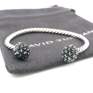 David Yurman Sterling Silver 3.5'mm Osetra Cable Berries Hematite Cuff Bracelet